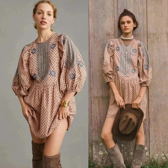 Anthropologie Embroidered Tunic Mini Dress in Peach Size Small NWOT $170 - Picture 7 of 8